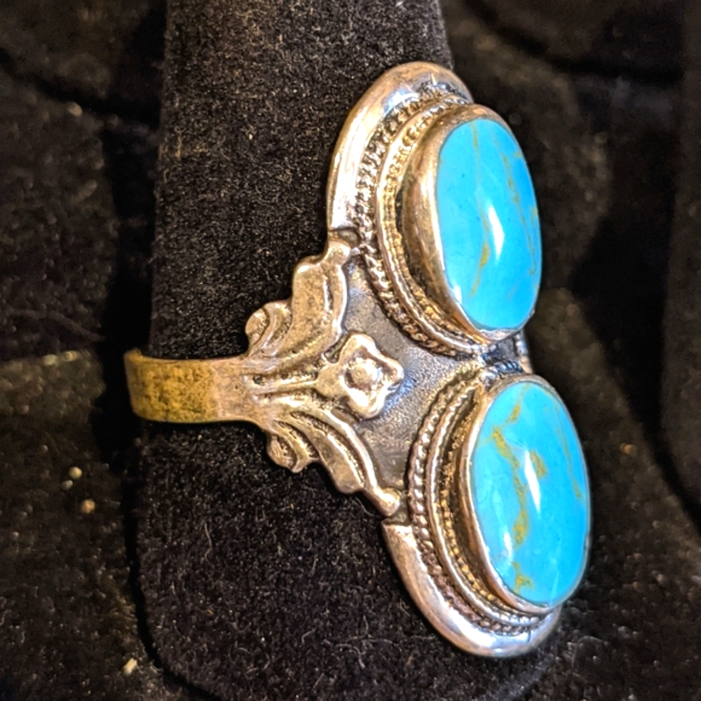 Turquoise Enamel .925 Silver Ring, size 8.5